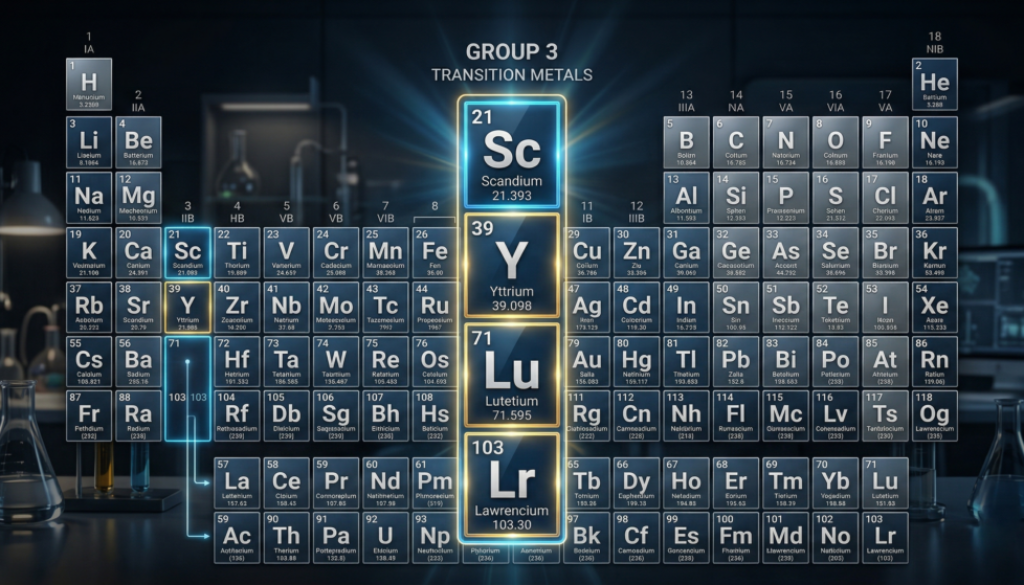 Image of the Periodic Table focusing on Group 3 Elements