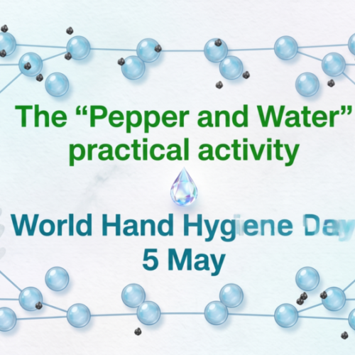 Pepper and water practical activity to demonstrate that soap has the power to physically manipulate and disrupt the environment where germs live.